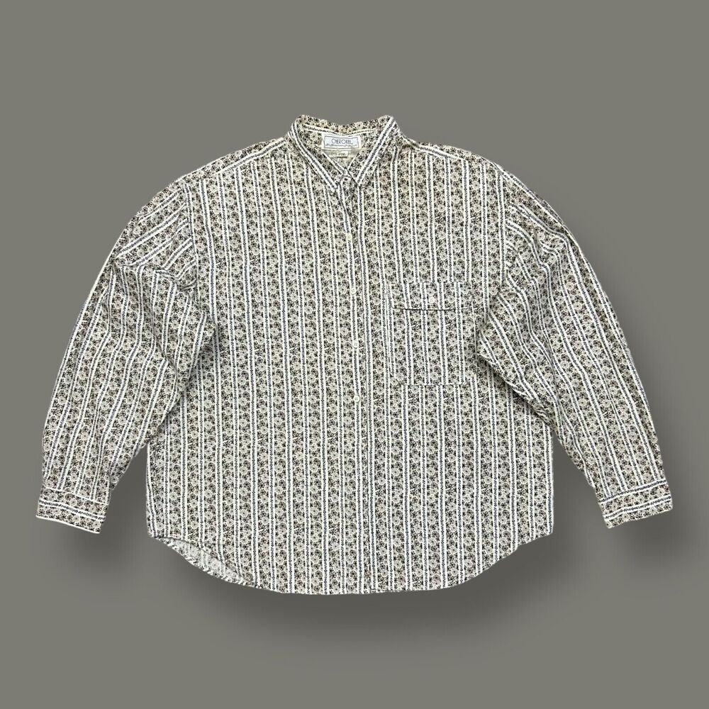 Vintage Floral Button Up Shirt Cherokee 80s 90s Long Sleeve Cotton 20W
